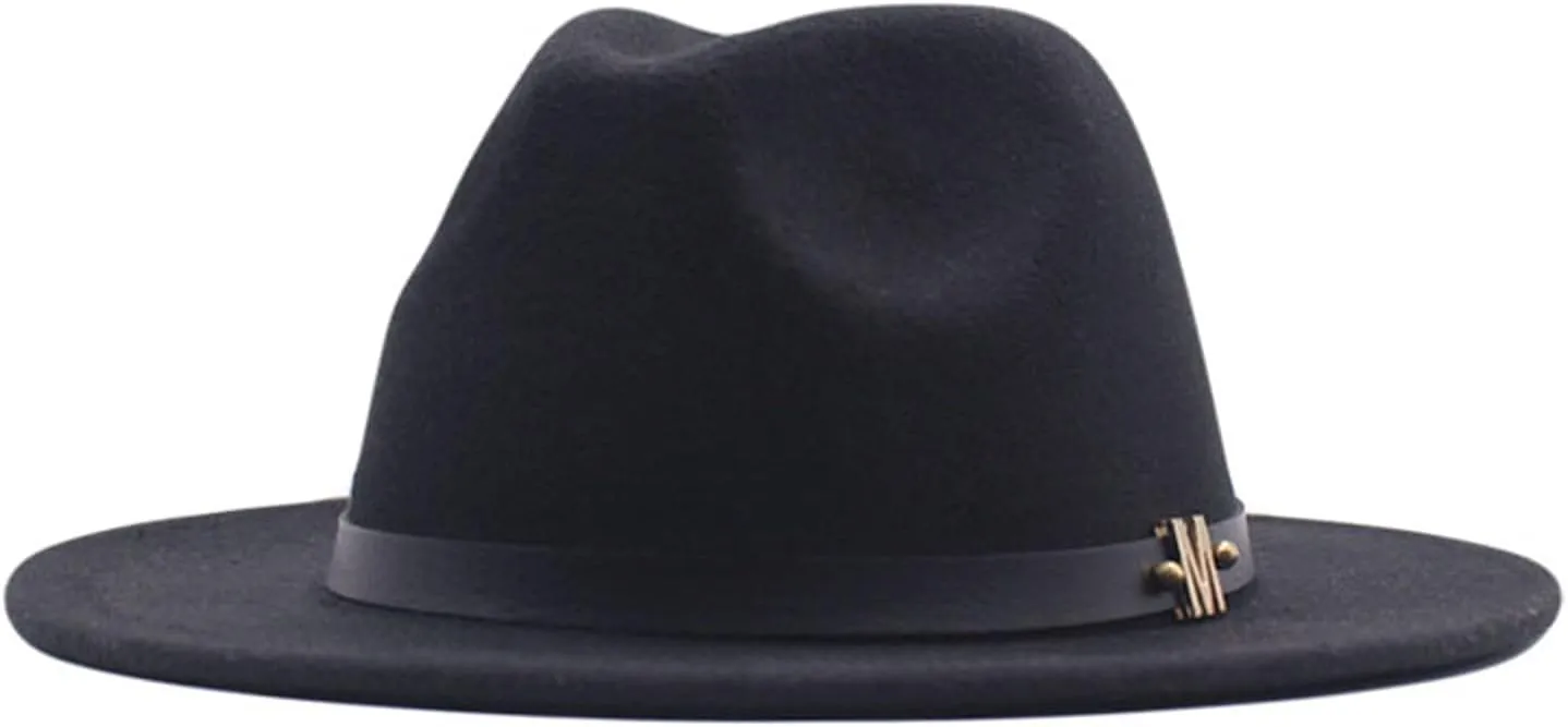 Womens Classic Wide Floppy Panama Hat Belt Buckle Wool Fedora Hat Wide Brim Outdoor UV Protection Hat Travel Sun Hats