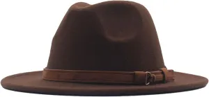 Womens Classic Wide Floppy Panama Hat Belt Buckle Wool Fedora Hat Wide Brim Packable Beach Sun Hat Wide Brim Hats
