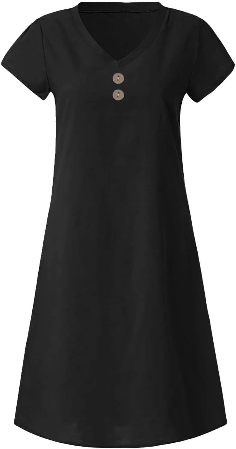 Women's Cotton Linen Dresses 2025 Summer Cup Sleeve Comfy Travel Sundresses Beach Vacation Wear Trendy Dress Outfits
