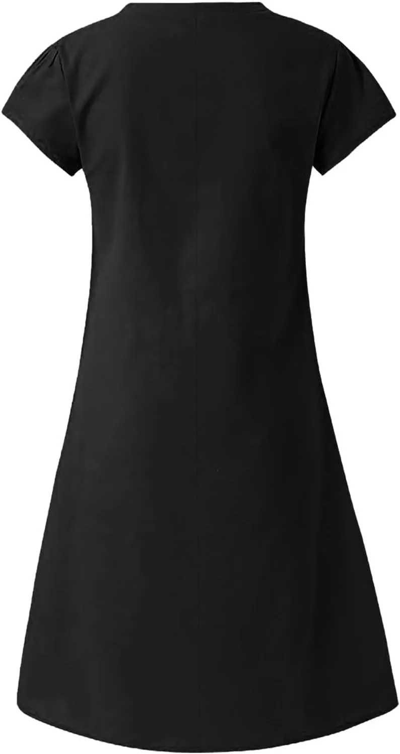 Women's Cotton Linen Dresses 2025 Summer Cup Sleeve Comfy Travel Sundresses Beach Vacation Wear Trendy Dress Outfits