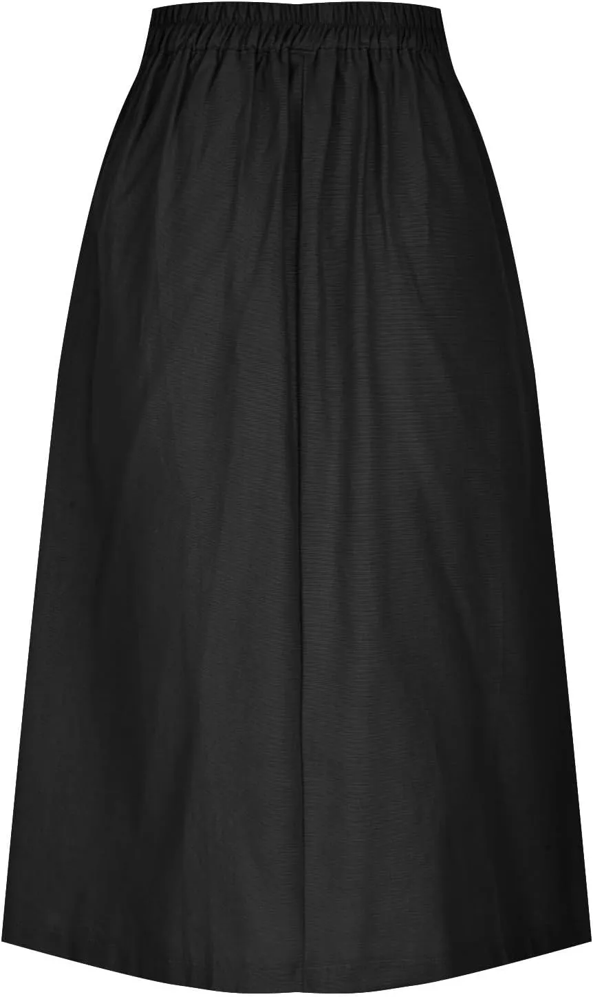 Womens Cotton Linen Skirts Elastic High Waist Front Button Swing A Line Midi Skirt Casual Summer Soft Beach Skorts