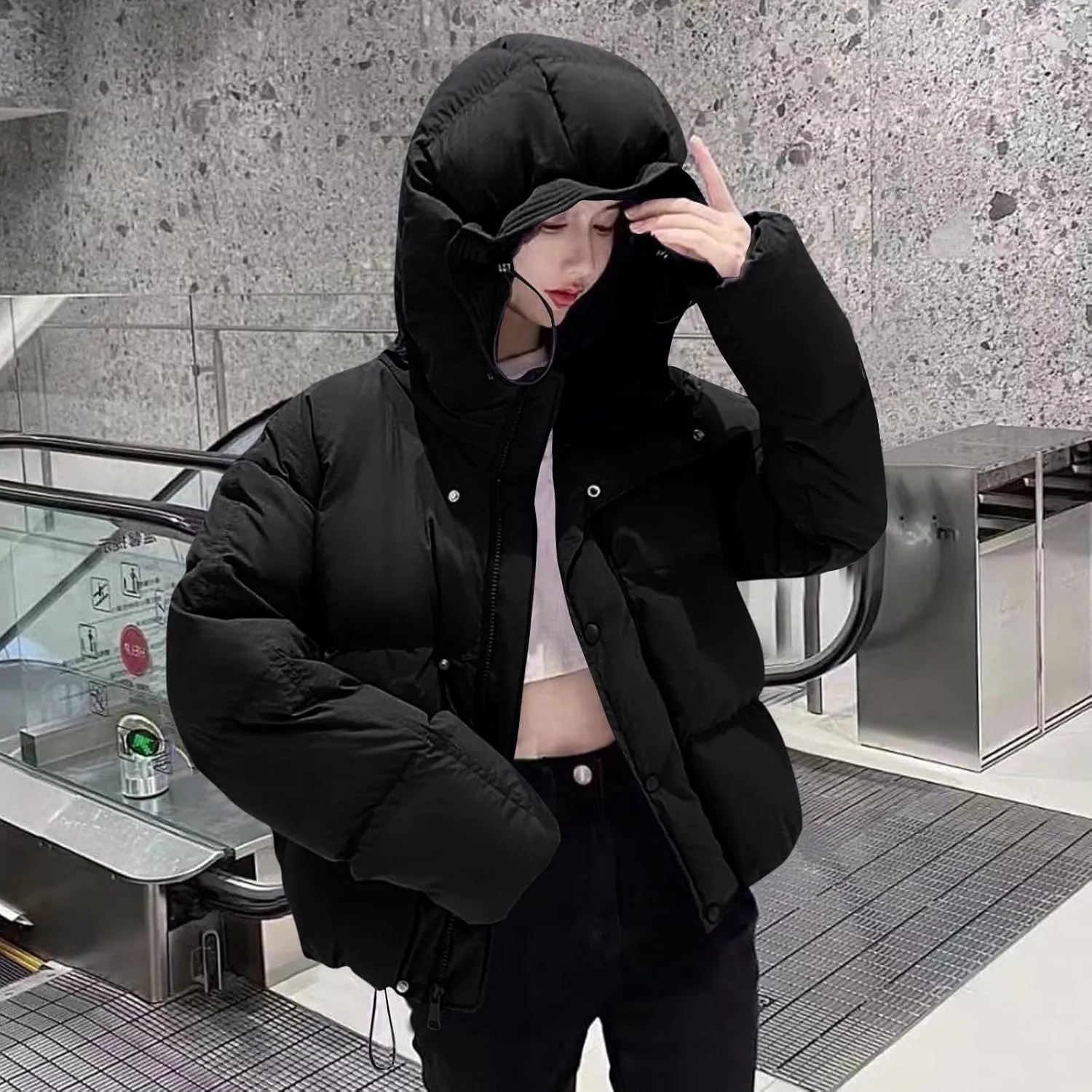 Womens Cropped Puffer Jackets Thicken Winter Coat Puffy Down Jacket Parkas Bubble Outerwear Quilted Lightweight Jackets