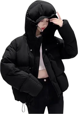 Womens Cropped Puffer Jackets Thicken Winter Coat Puffy Down Jacket Parkas Bubble Outerwear Quilted Lightweight Jackets