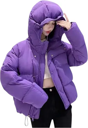 Womens Cropped Puffer Jackets Thicken Winter Coat Puffy Down Jacket Parkas Bubble Outerwear Quilted Lightweight Jackets