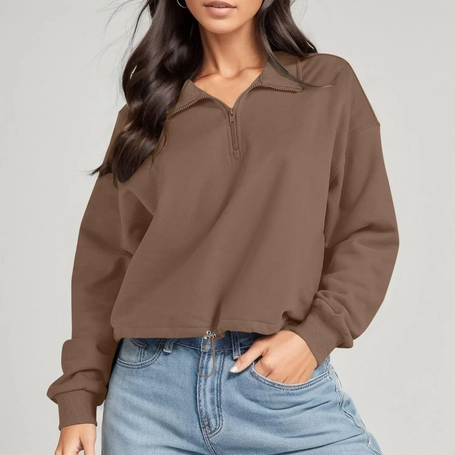 Women's Fleece Sweatshirt Zipper Stand Collar Workout Fuzzy Crop Shaggy Shacket Jacket Sherpa Thicken Warm Winter Coat
