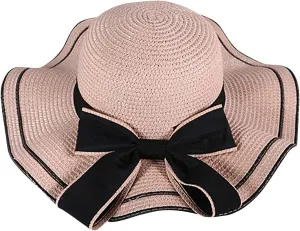 Women's Floppy Sun Straw Hat Folable Wide Brim UV Sun Protection Beach Hat Summer Bow-Knot Hat Travel Accessories