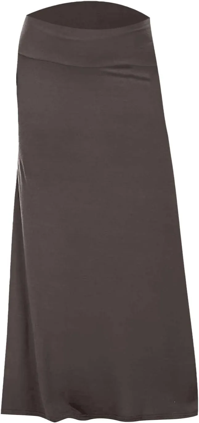 Women's High Waisted Maxi Skirt Stretchy Ribbed Flare Split Side Comfy Lightweight Foldover Waist Summer Casual