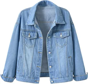 Womens Hooded Denim Jacket Layered Drawstring Casual Hoodie Long Sleeve Jean Jacket Vintage Stretch Cropped Jackets