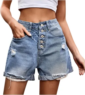 Women's Juniors Fashion Jean Shorts High Waisted Stretchy Denim Shorts Casual Summer Hot Shorts Dressy Casual