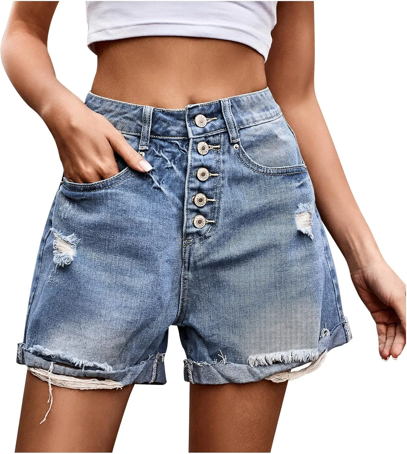 Women's Juniors Fashion Jean Shorts High Waisted Stretchy Denim Shorts Casual Summer Hot Shorts Dressy Casual