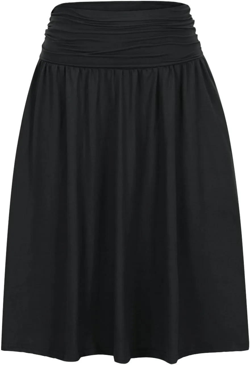Womens Knee Length Skirts Summer Casual Pleated Flowy Skirt High Waist Solid Color Mini Skirts