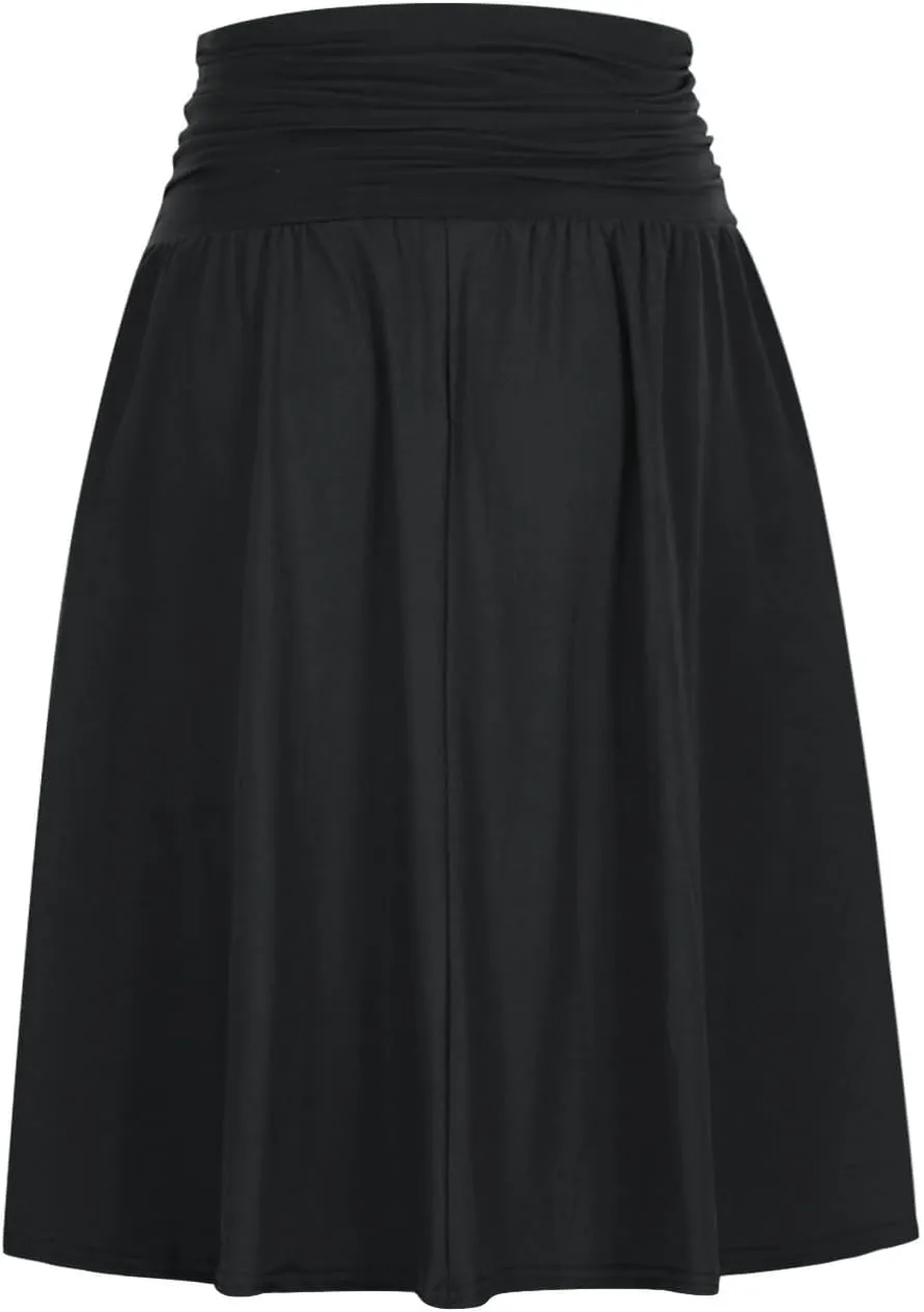 Womens Knee Length Skirts Summer Casual Pleated Flowy Skirt High Waist Solid Color Mini Skirts