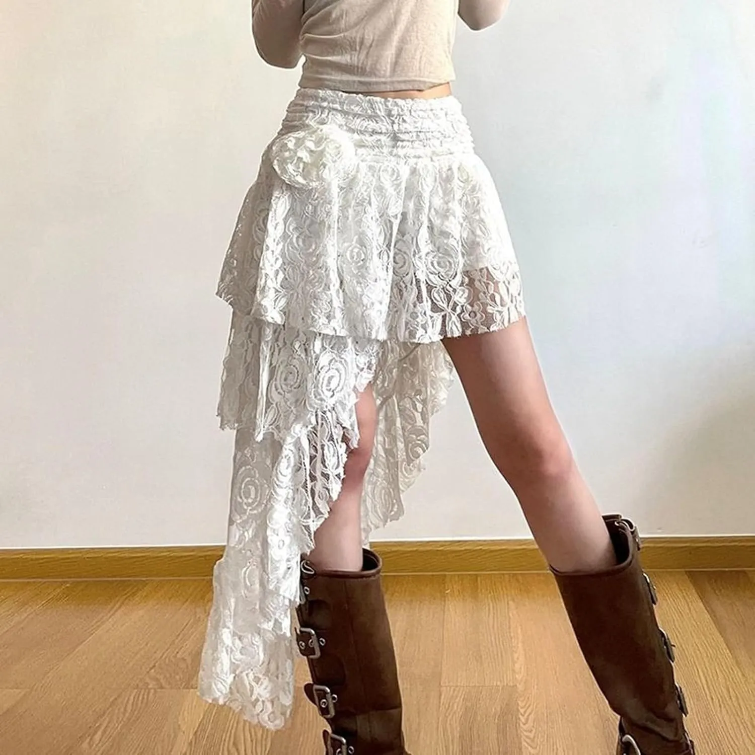 Womens Lace Maxi Skirt for Summer Vacation High Low Asymmetrical Sheer Trendy Y2K Sexy Beach Cover-Up Long Skirts