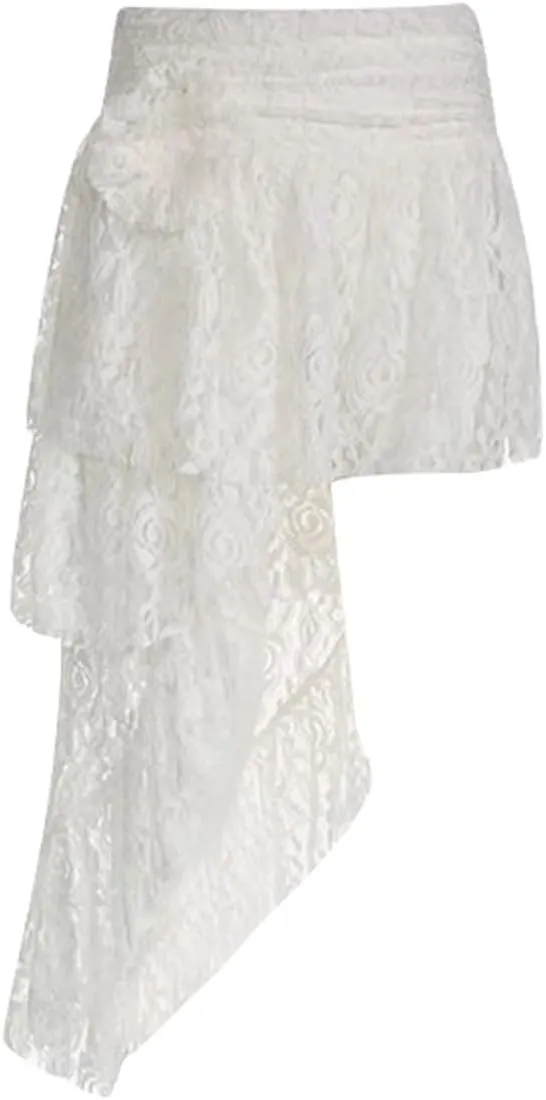Womens Lace Maxi Skirt for Summer Vacation High Low Asymmetrical Sheer Trendy Y2K Sexy Beach Cover-Up Long Skirts