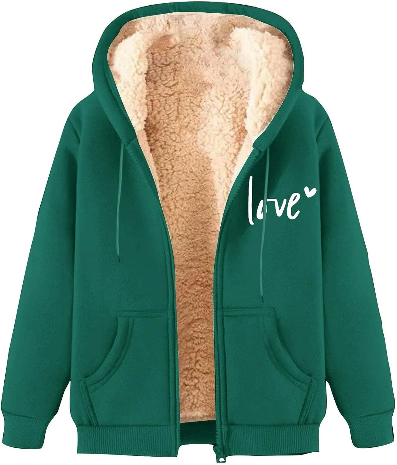 Womens Lamb Fleece Zip Up Hoodie Trendy Letter Printted Thick Thermal Jacket Long Sleeve Going Out Y2K Athletic Coats