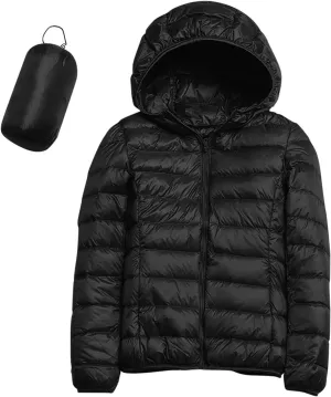 Women's Lightweight Jackets Zipper Hooded Packable Short Down Jackets Winter Quilted Puffer Outwear with Pockets
