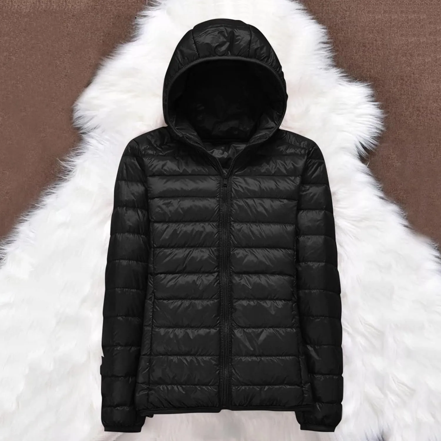 Women's Lightweight Jackets Zipper Hooded Packable Short Down Jackets Winter Quilted Puffer Outwear with Pockets