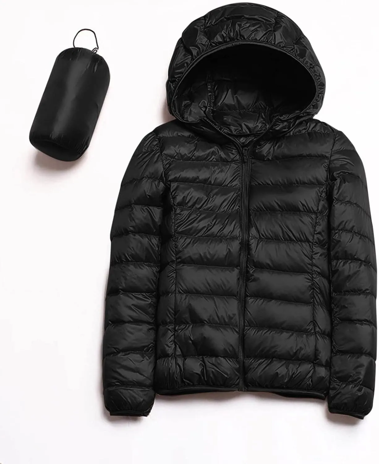 Women's Lightweight Jackets Zipper Hooded Packable Short Down Jackets Winter Quilted Puffer Outwear with Pockets
