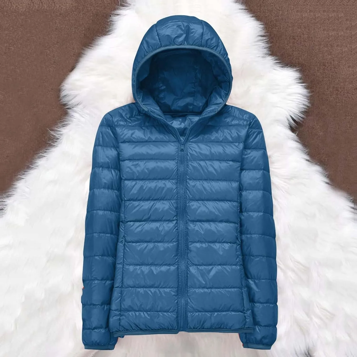 Women's Lightweight Puffer Jacket with Hood Pockets Quilted Padded Full-zip Winter Coat