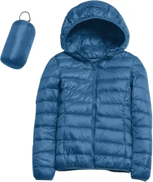 Women's Lightweight Puffer Jacket with Hood Pockets Quilted Padded Full-zip Winter Coat