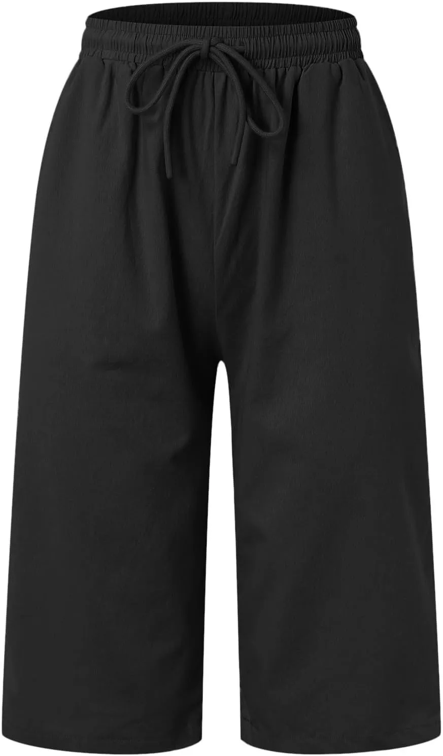Women's Linen Capris 2025 Summer Casual Plus Size Pants Elastic High Waisted Drawstring Rolled Hem Shorts with Pockets