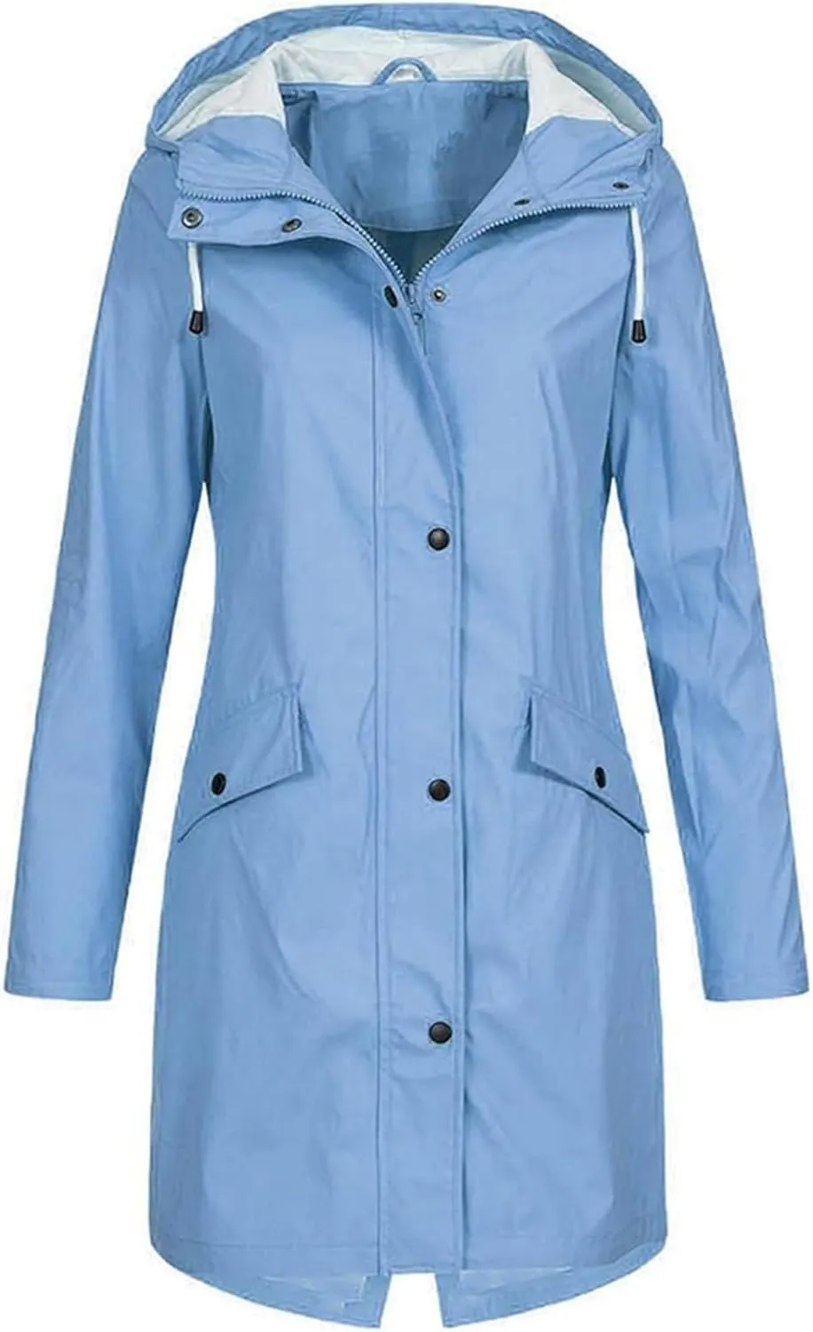 Women's Long Raincoat Plus Size Zip Up Utility Jacket Hoodie Button Down Rain Jacket Waterproof Windproof Outerwear