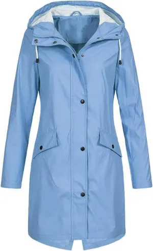 Women's Long Raincoat Plus Size Zip Up Utility Jacket Hoodie Button Down Rain Jacket Waterproof Windproof Outerwear