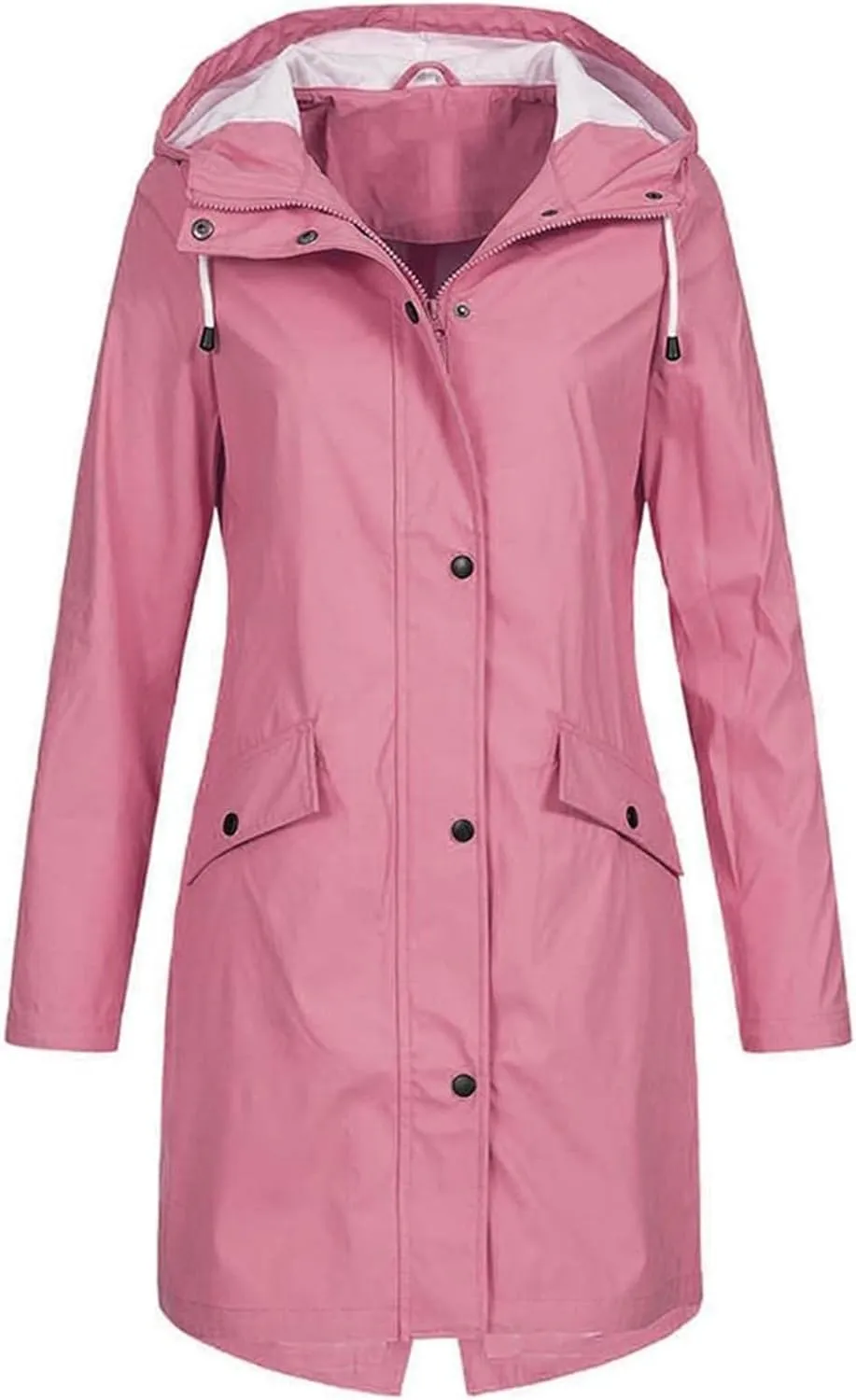 Women's Long Raincoat Plus Size Zip Up Utility Jacket Hoodie Button Down Rain Jacket Waterproof Windproof Outerwear