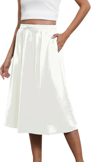 Womens Maxi Boho Skirts Trendy Summer Flowy Floral Midi Skirts with Pockets Lightweight Drawstring High Waisted Skirt