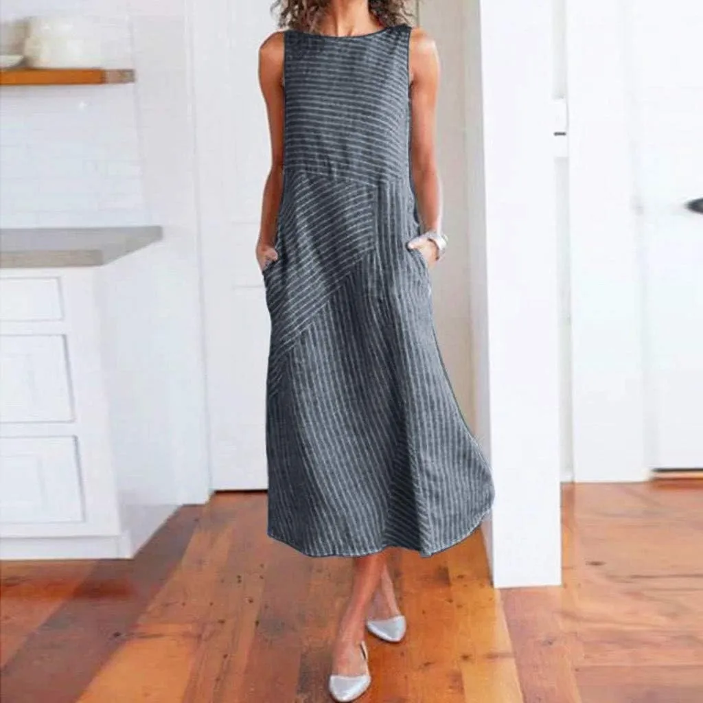 Womens Maxi Dress Linen Dress Summer Sun Dresses Casual Sleeveless Vintage Plus Size Dresses Long with Pockects
