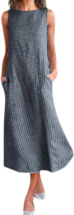 Womens Maxi Dress Linen Dress Summer Sun Dresses Casual Sleeveless Vintage Plus Size Dresses Long with Pockects