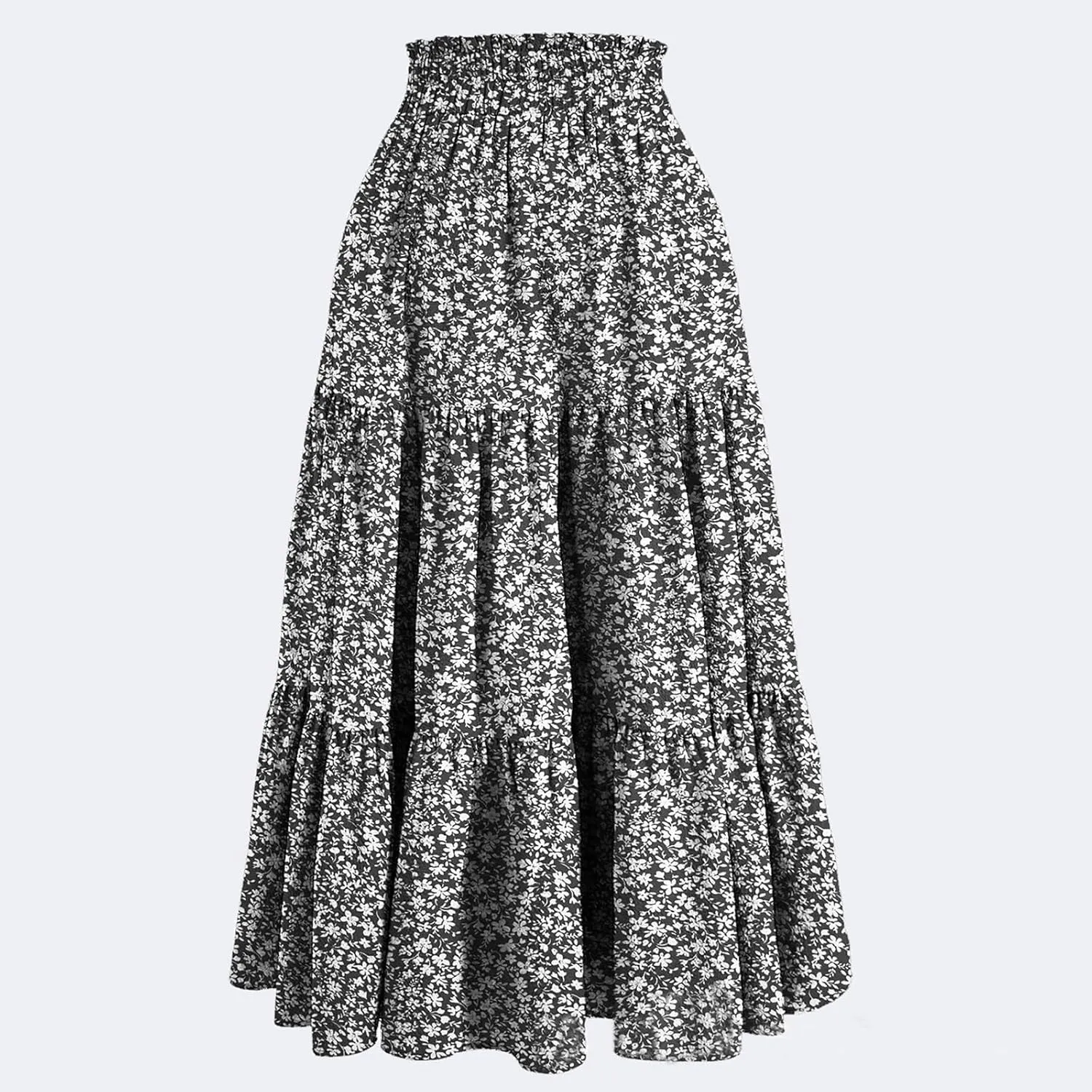 Womens Maxi Skirt Drawstring High Waisted Summer Long Skirts Lightweight Tiered Flowy Floral Pleated Skirts w/Pockets