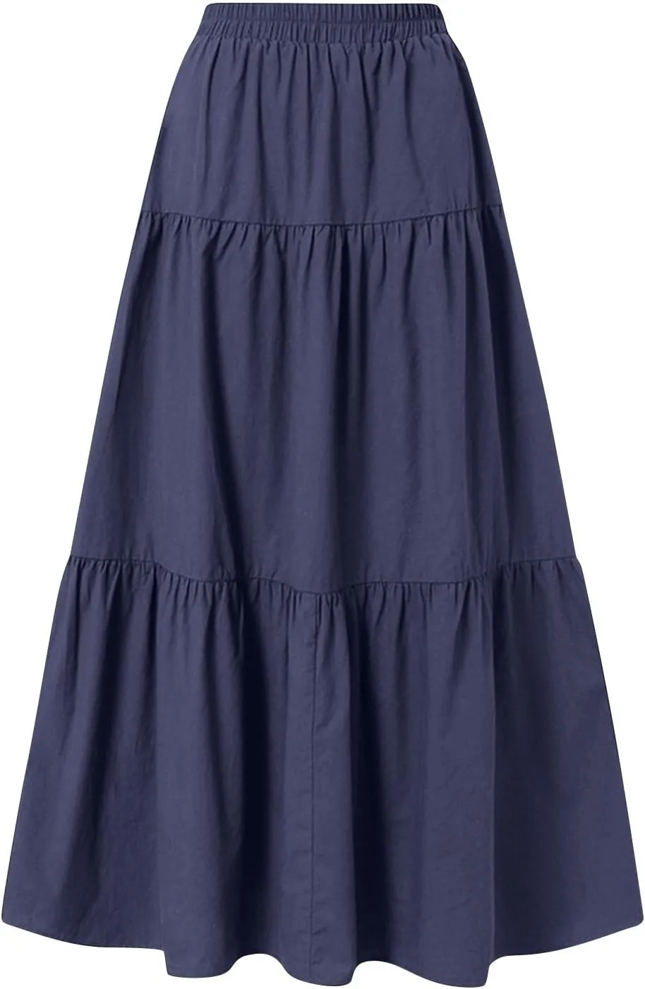 Womens Maxi Skirt High Waisted Elastic Tiered Flowy A-Line Ruffle with Pockets Beach Vacation Casual Comfy Dress