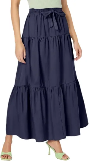 Womens Maxi Skirt High Waisted Elastic Tiered Flowy A-Line Ruffle with Pockets Beach Vacation Casual Comfy Dress