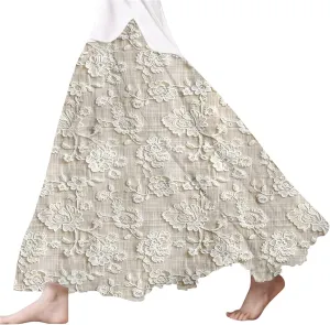 Womens Maxi Skirt Summer Floral Embroidered Lace Printed Boho Easter Long Skirts Flowy Tiered Beach Vacation Dress