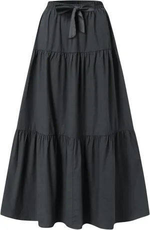 Womens Maxi Skirt Summer Layered Tiered Elastic Skirts for Work Pleated A Line Skirt Flowy Long Skirts Flowy (S-2Xl)