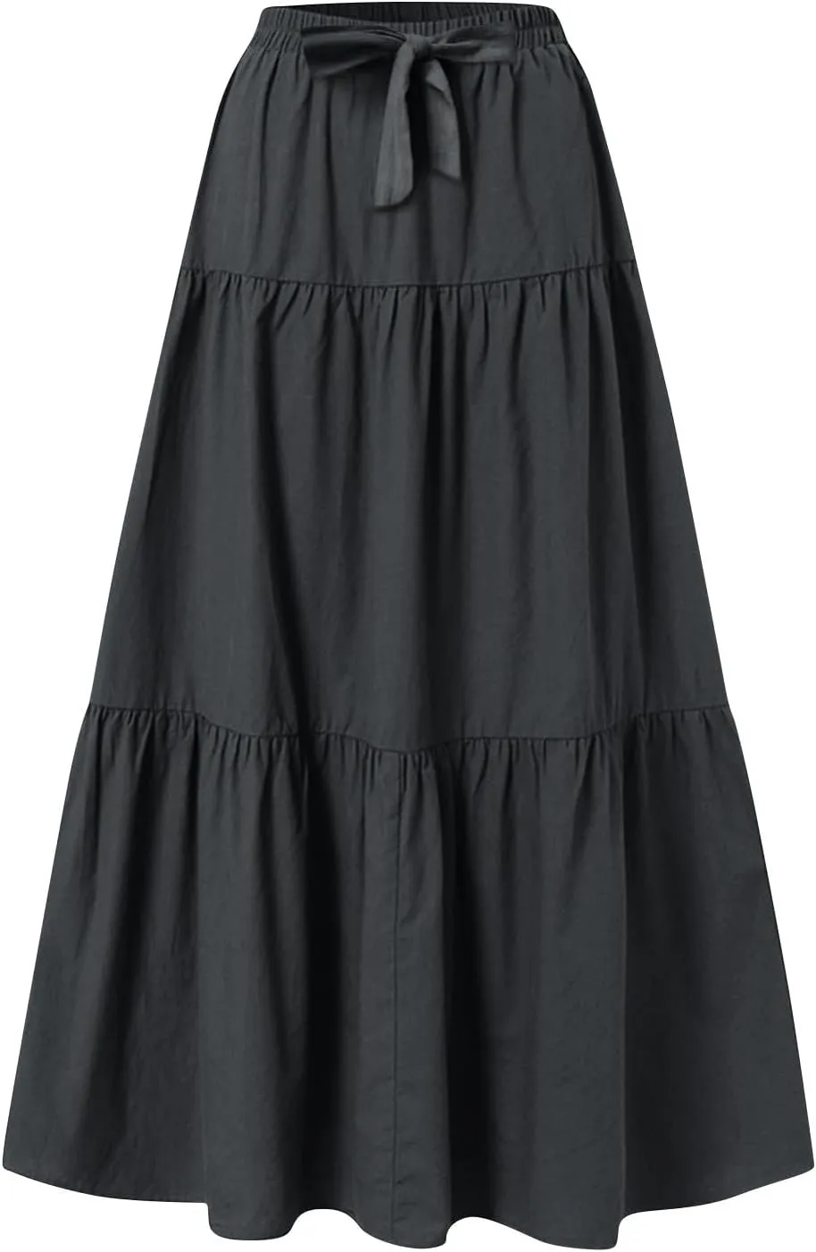 Womens Maxi Skirt Summer Layered Tiered Elastic Skirts for Work Pleated A Line Skirt Flowy Long Skirts Flowy (S-2Xl)