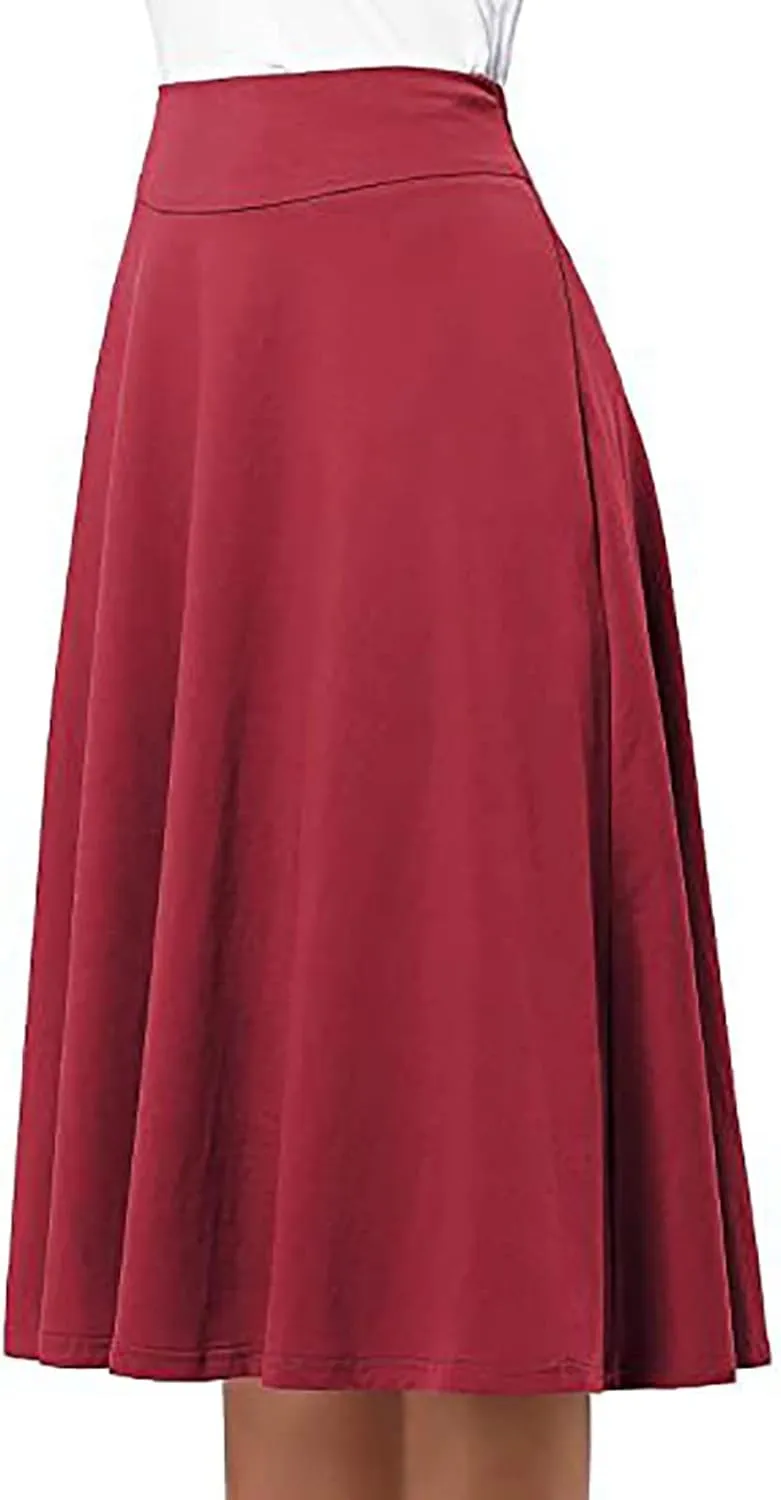 Women's Midi Skirt Boho Wood Ear Edge Layered Half Maxi Skirt Summer Casual Long Flowy Tiered Beach Vacation Dress