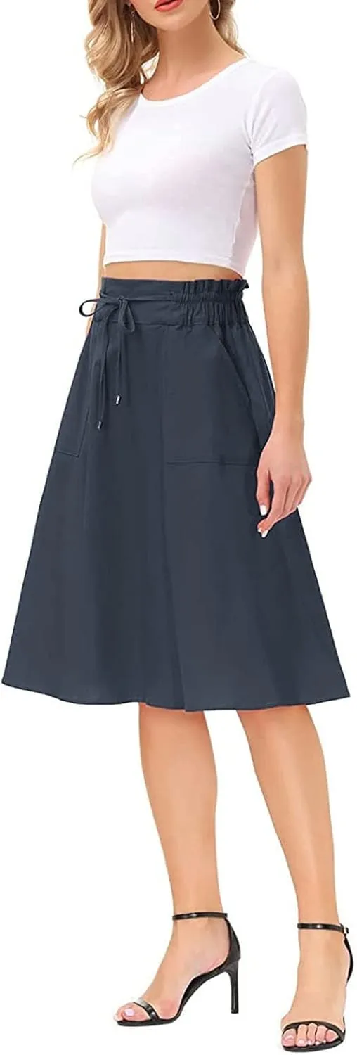 Women's Midi Skirt Boho Wood Ear Edge Layered Half Maxi Skirt Summer Casual Long Flowy Tiered Beach Vacation Dress