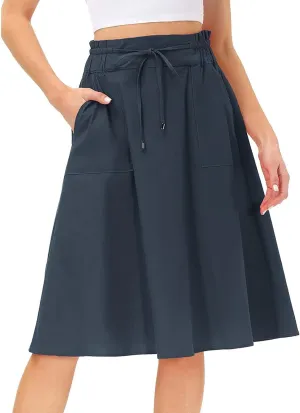 Women's Midi Skirt Boho Wood Ear Edge Layered Half Maxi Skirt Summer Casual Long Flowy Tiered Beach Vacation Dress