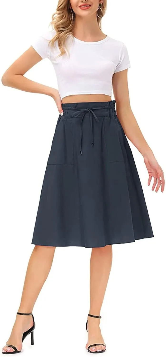 Women's Midi Skirt Boho Wood Ear Edge Layered Half Maxi Skirt Summer Casual Long Flowy Tiered Beach Vacation Dress