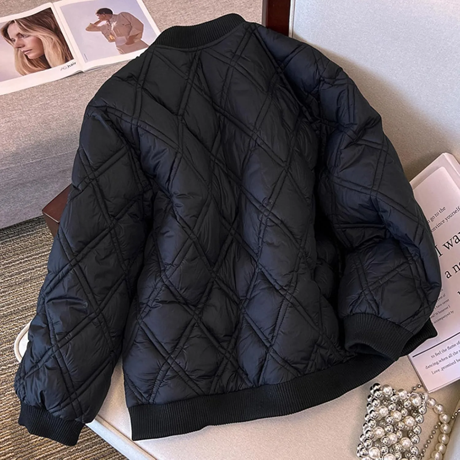 Womens Oversized Quilted Jackets Thicken Winter Coats Lightweight Puffer Jackets Padded Outerwear Warm Parkas Down Coats