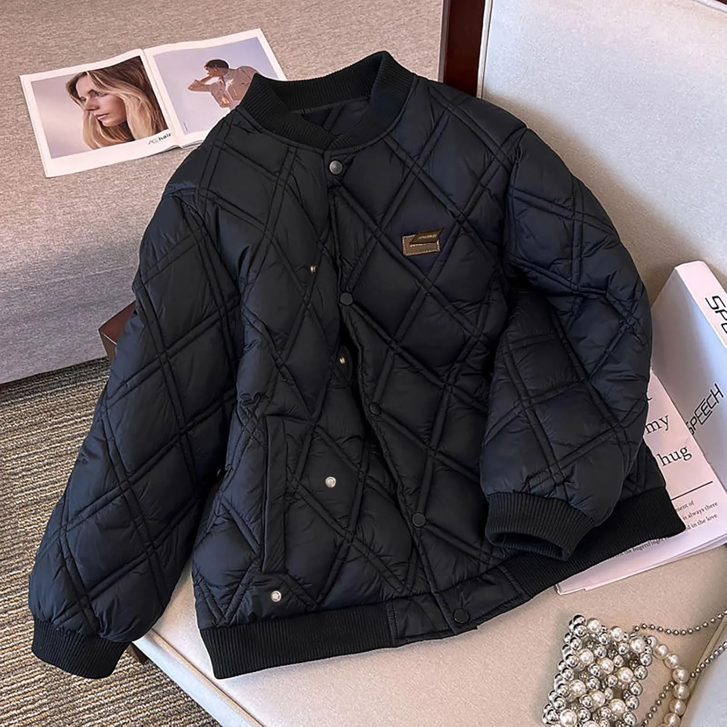 Womens Oversized Quilted Jackets Thicken Winter Coats Lightweight Puffer Jackets Padded Outerwear Warm Parkas Down Coats