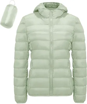 Women's Packable Down Jackets Full Zip Hooded Puffer Jackets Lightweight Quilted Winter Warm Windproof Coats