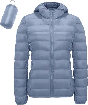 Women's Packable Down Jackets Full Zip Hooded Puffer Jackets Lightweight Quilted Winter Warm Windproof Coats