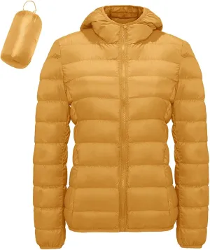 Women's Packable Down Jackets Full Zip Hooded Puffer Jackets Lightweight Quilted Winter Warm Windproof Coats