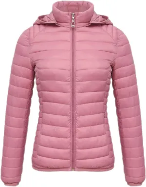Women's Packable Down Jackets Full Zip Hooded Puffer Jackets Lightweight Quilted Winter Warm Windproof Coats