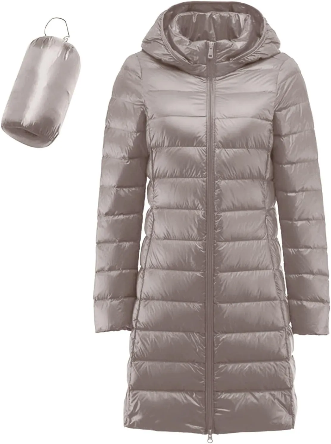Women's Packable Puffer Coat Lightweight Warm Long Sleeve Down Jacket with Removable Hood Winter Casual Going Out Coats