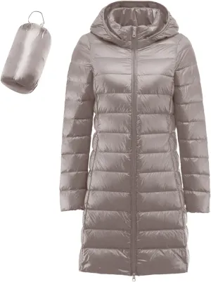 Women's Packable Puffer Coat Lightweight Warm Long Sleeve Down Jacket with Removable Hood Winter Casual Going Out Coats