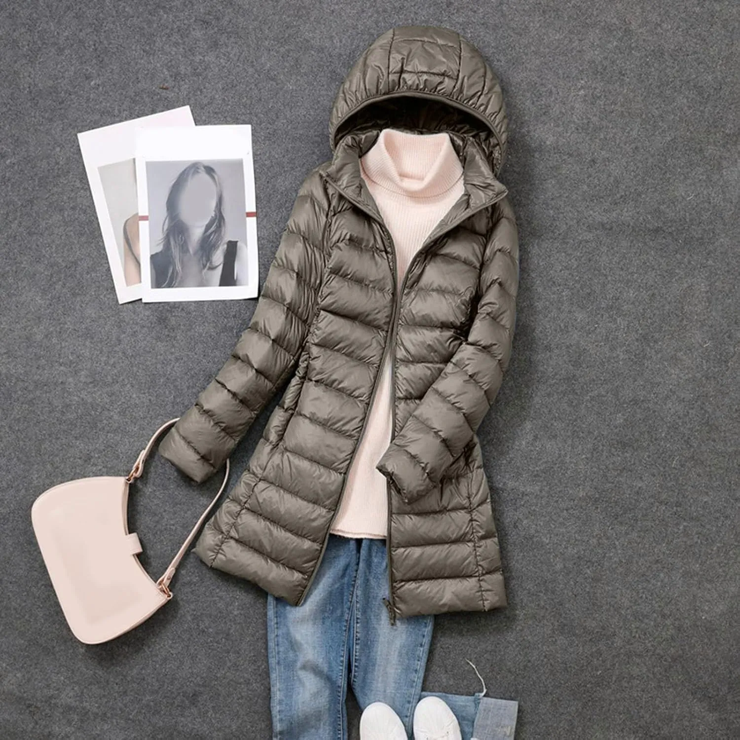 Women's Packable Puffer Jackets Lightweight Windproof Down Jackets Hooded Casual Comfy Winter Warm Long Puffer Coats
